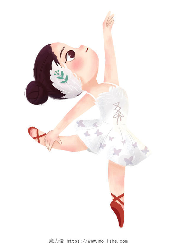 白色手绘卡通清新唯美跳芭蕾女孩跳舞人物元素PNG素材